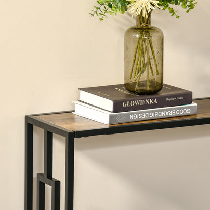 Sanero 106cm Metal And Wooden Rustic Brown Narrow Industrial Console Table With Storage Shelf