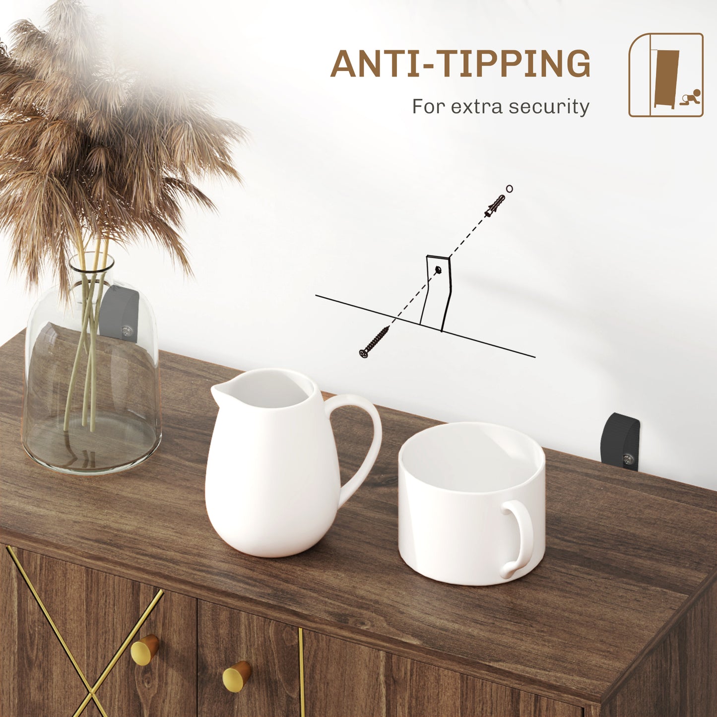 Fafi Napa Brown Sideboard With Gold Line Detail Hairpin Legs