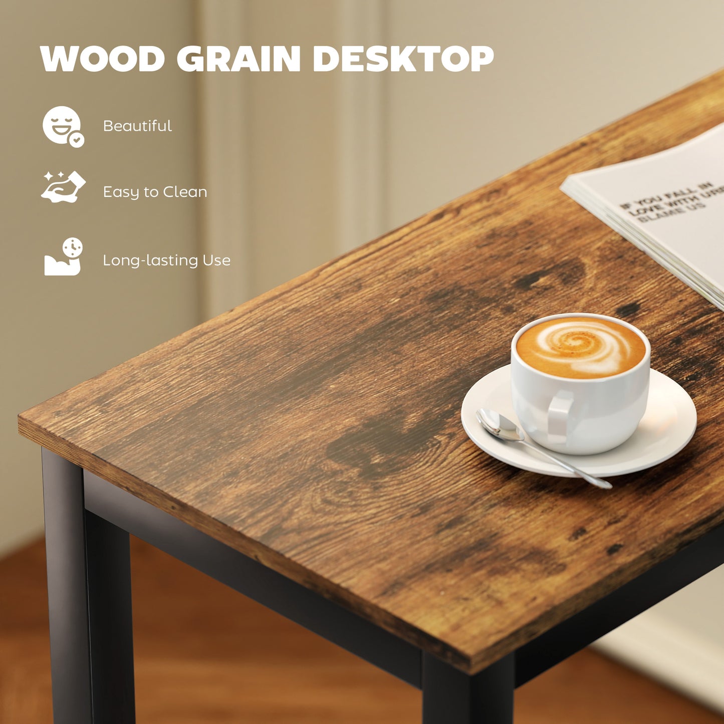 Bazila Rustic Brown Wood Effect Rectangular Bar Table Industrial Breakfast Dining Design