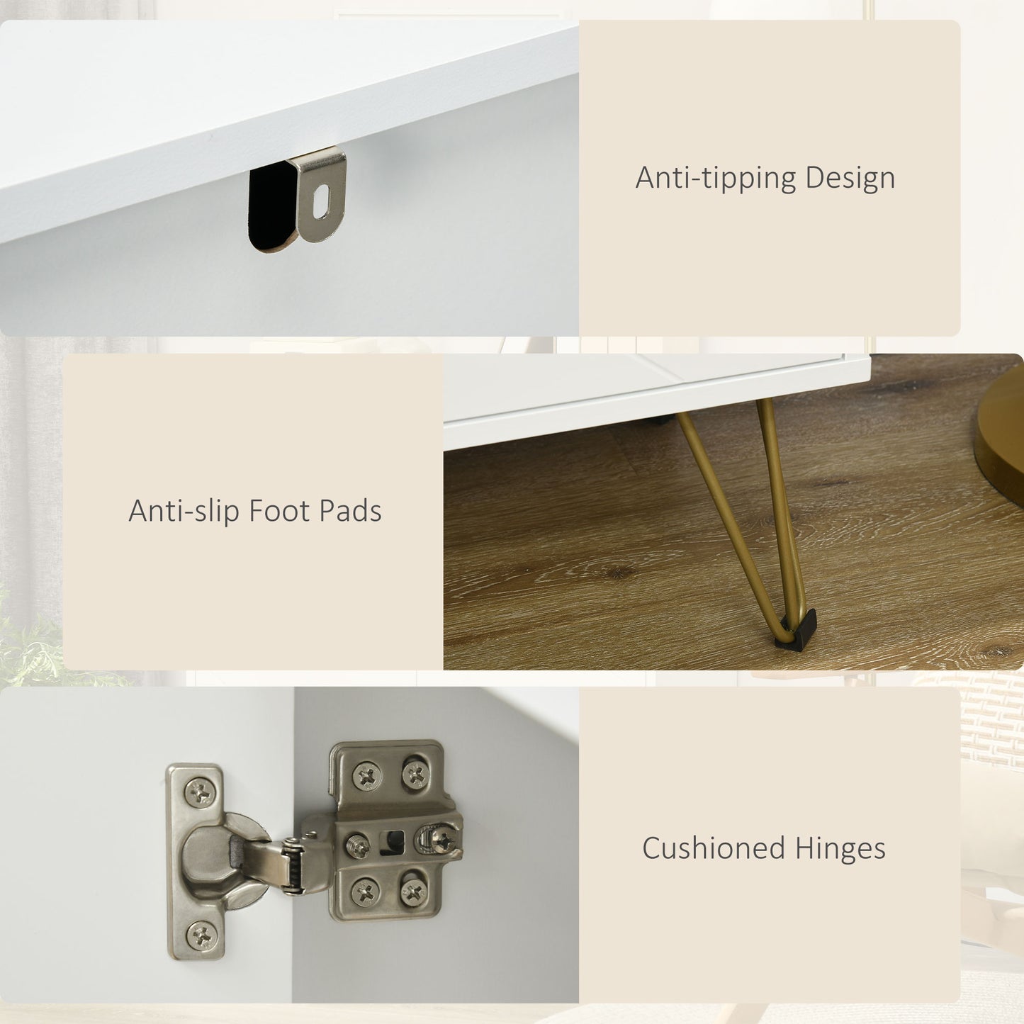 Vifiva White Slim Sideboard With Gold Hairpin Legs 2 Doors