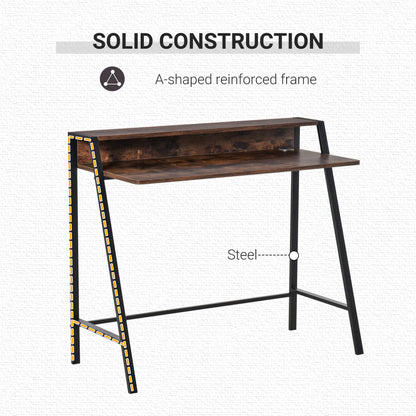 Lune 100cm Rustic Brown Compact Writing Desk With Integrated Storage Shelves