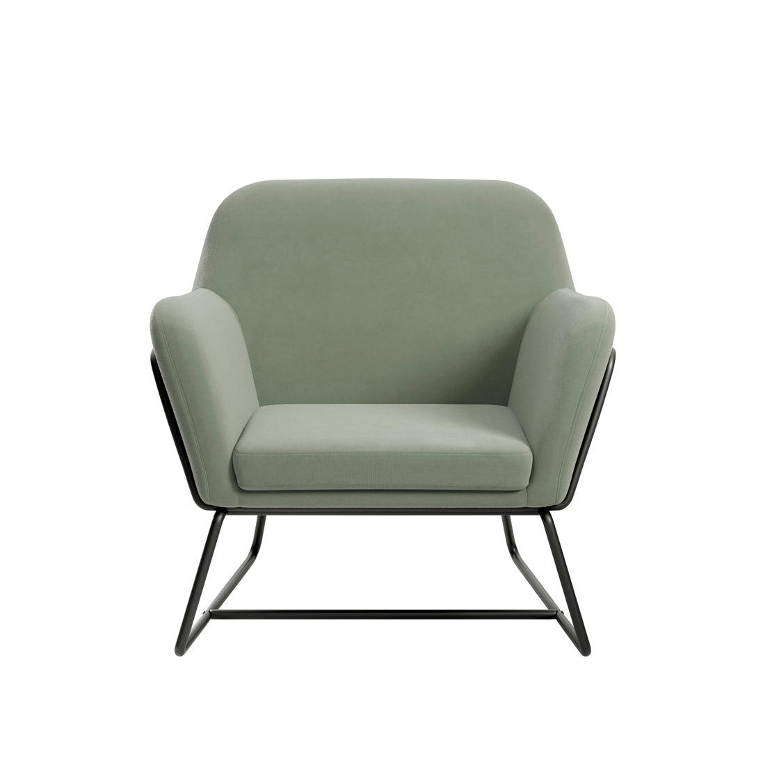 Marseille Sage Green Velvet Armchair Black Metal Legs