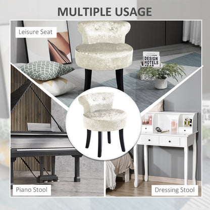 Salami Beige Velvet Dressing Table Stool With Rubber Wood Legs