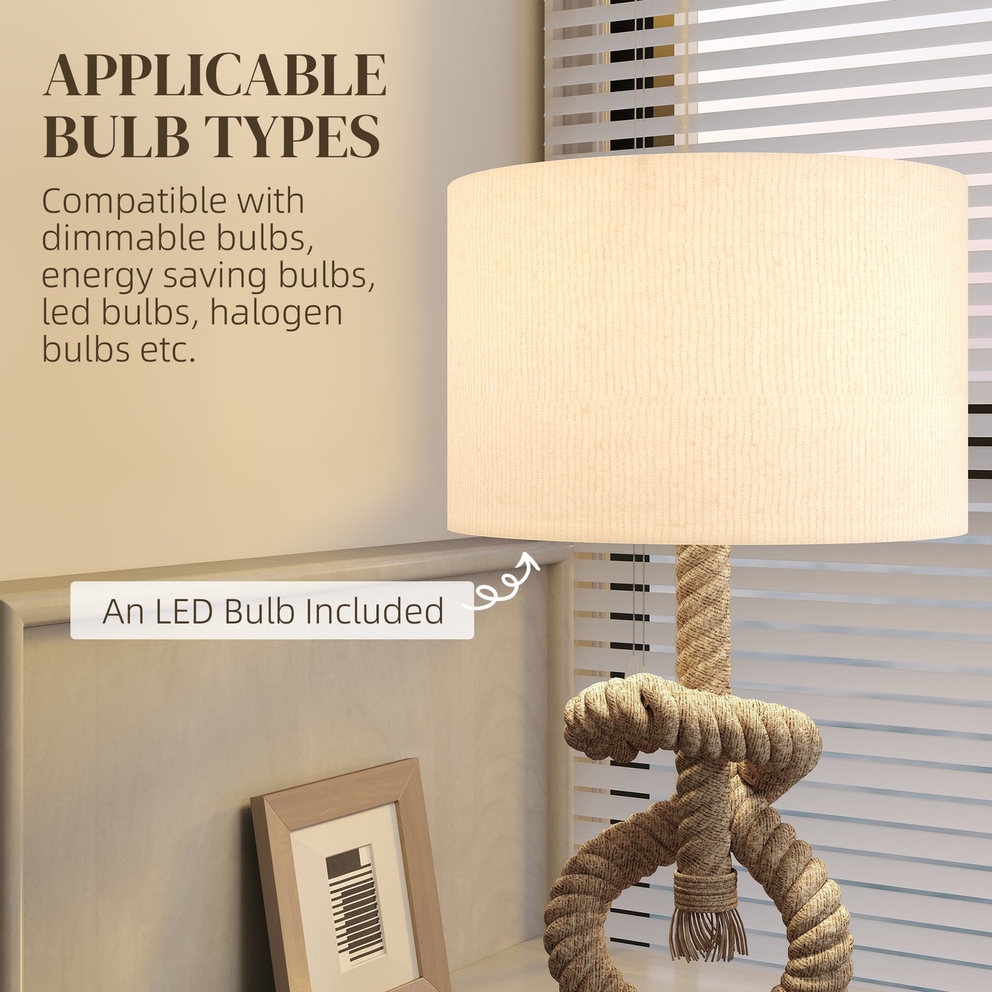 Releta Metal And Fabric Nautical LED Table Lamp With USB Charging Port