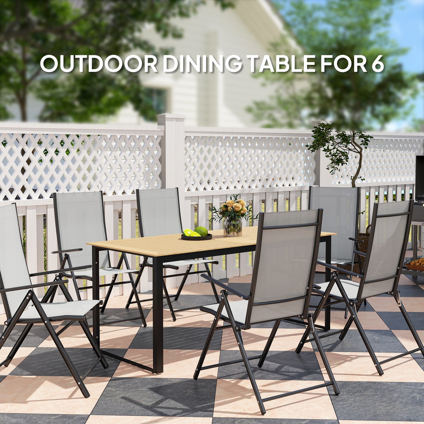 Noke Teak 175cm 6 Seater Effect Rectangular Outdoor Dining Table With Slatted Top