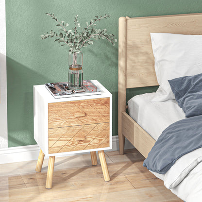 Hafane Set Of 2 White And Natural  Bedside Tables 2 Chevron Drawers