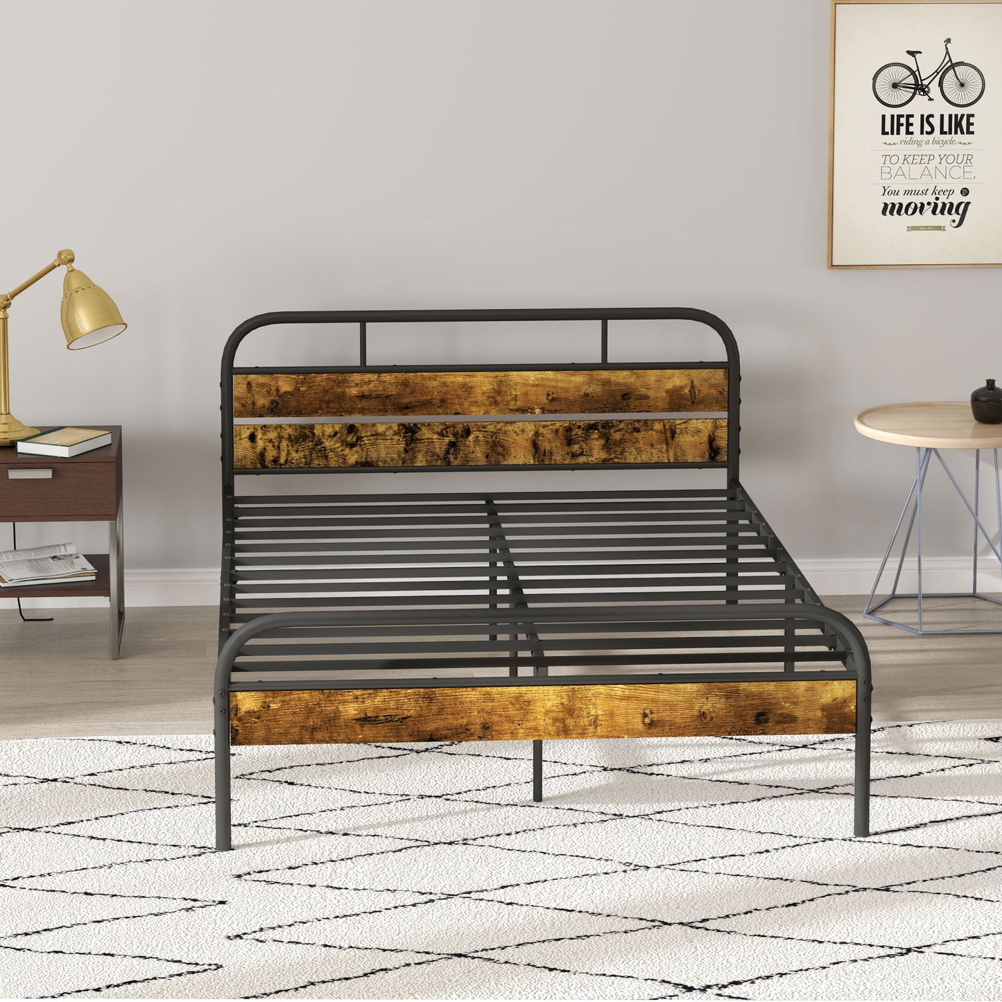 Marera 4FT6 Industrial Double Bed Frame Metal Black and Brown