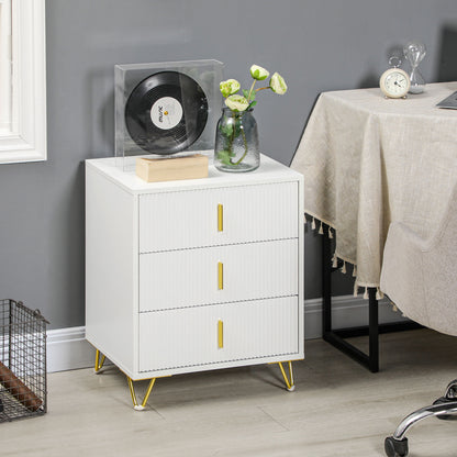 Tempette Wood White And Gold Tone Elegant 3 Ribbed Drawer Storage Chest