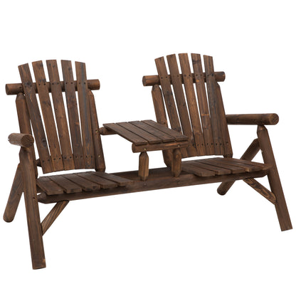 Basaveva Wood Natural Jack And Jill 2 Seater Garden Bench With Centre Coffee Table