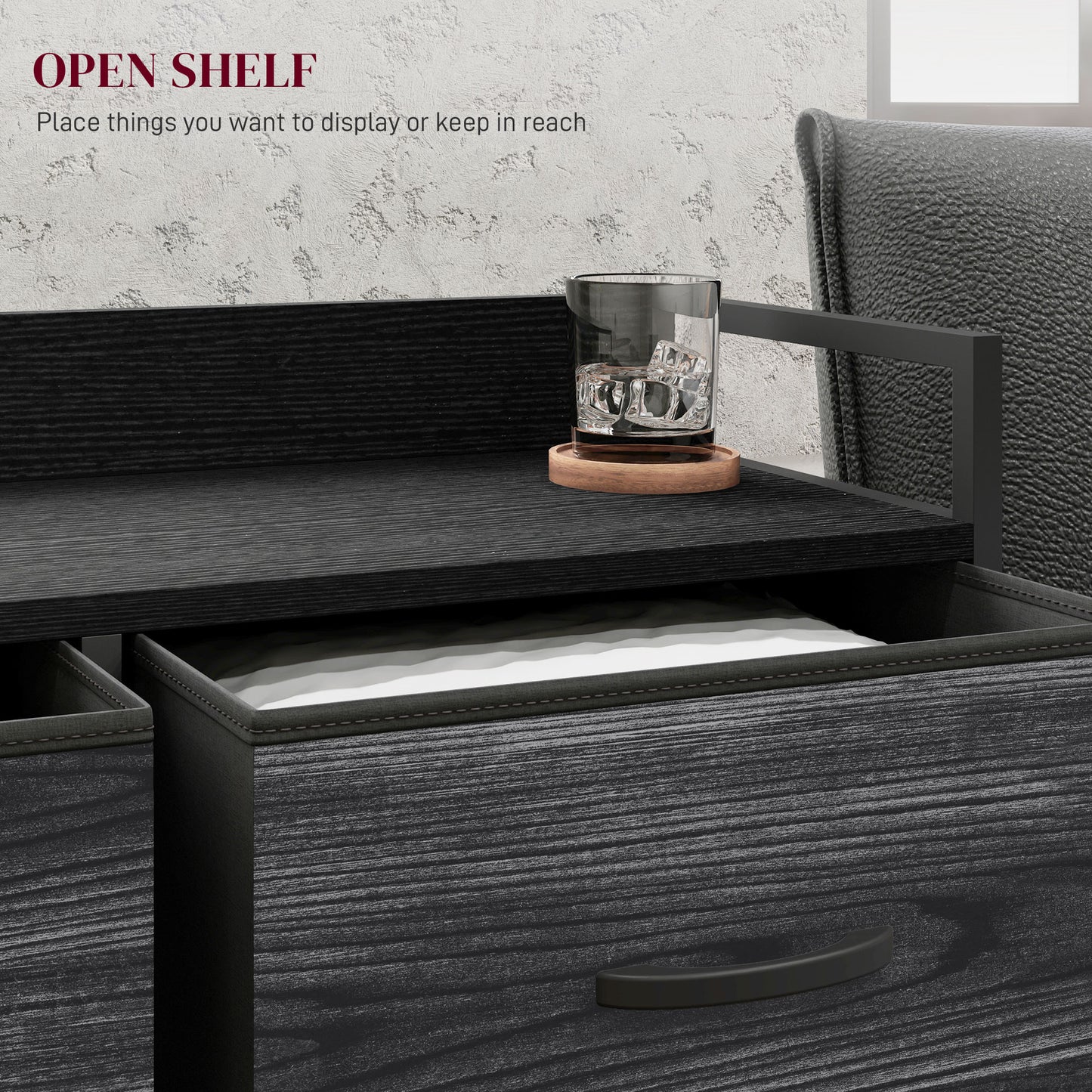 Basa Fabric And Wood Black 6 Drawer Rustic Storage Chest