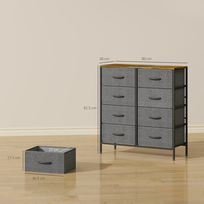 Rene Metal And Fabric Rustic Brown And Grey 8 Drawer Industrial Storage Dresser