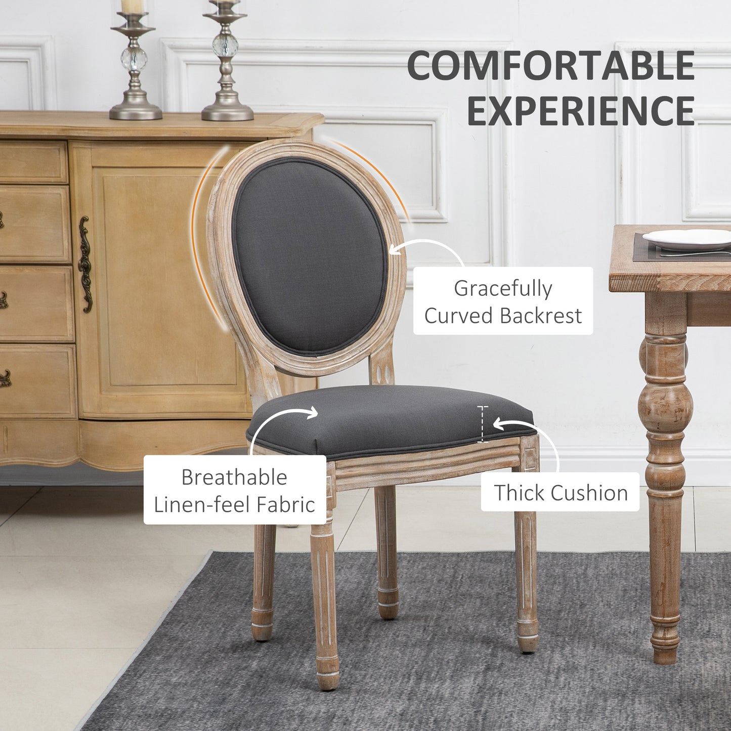 Brazzi Solid Wood Grey French Style Dining Chairs Set Of 2
