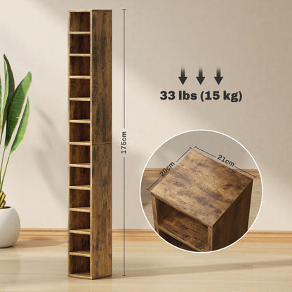 Nedito Wood Rustic Brown Tall Narrow Media Storage Tower With 204 Disc Capacity