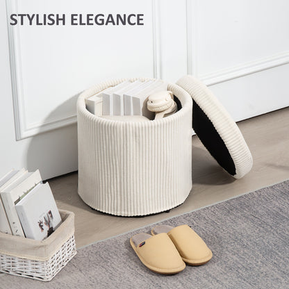 Rokael Round Beige Corduroy Storage Footstool With Removable Lid