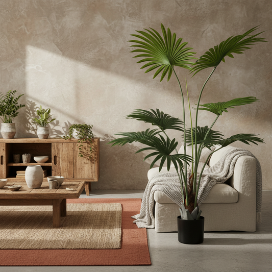 Raravere Tall Artificial Palm Style Tree With Natural Trunk Detail In Pot H8 145cm