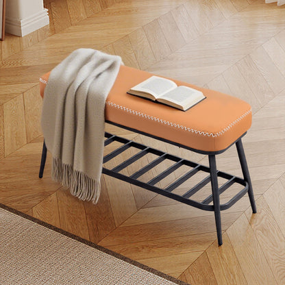 Elbani Faux Leather Orange Shoe Storage Bench With Cushioned Seat