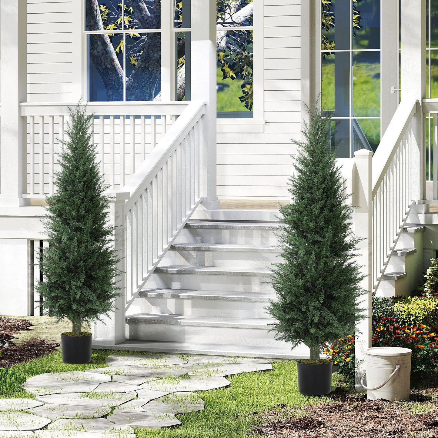 Fiba Set Of 2 Artificial Cypress Style Trees In Green For Decorative Placement