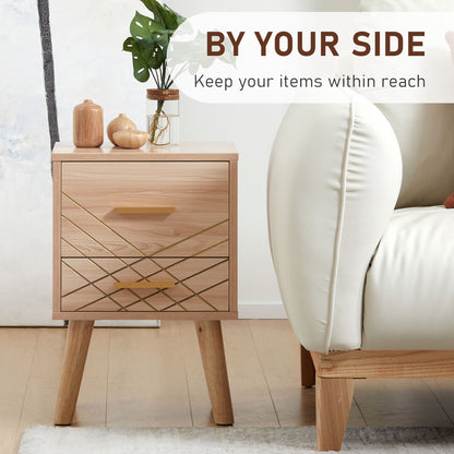 Reyo Set Of 2 Wooden Natural Scandinavian Bedside Tables 2 Drawers