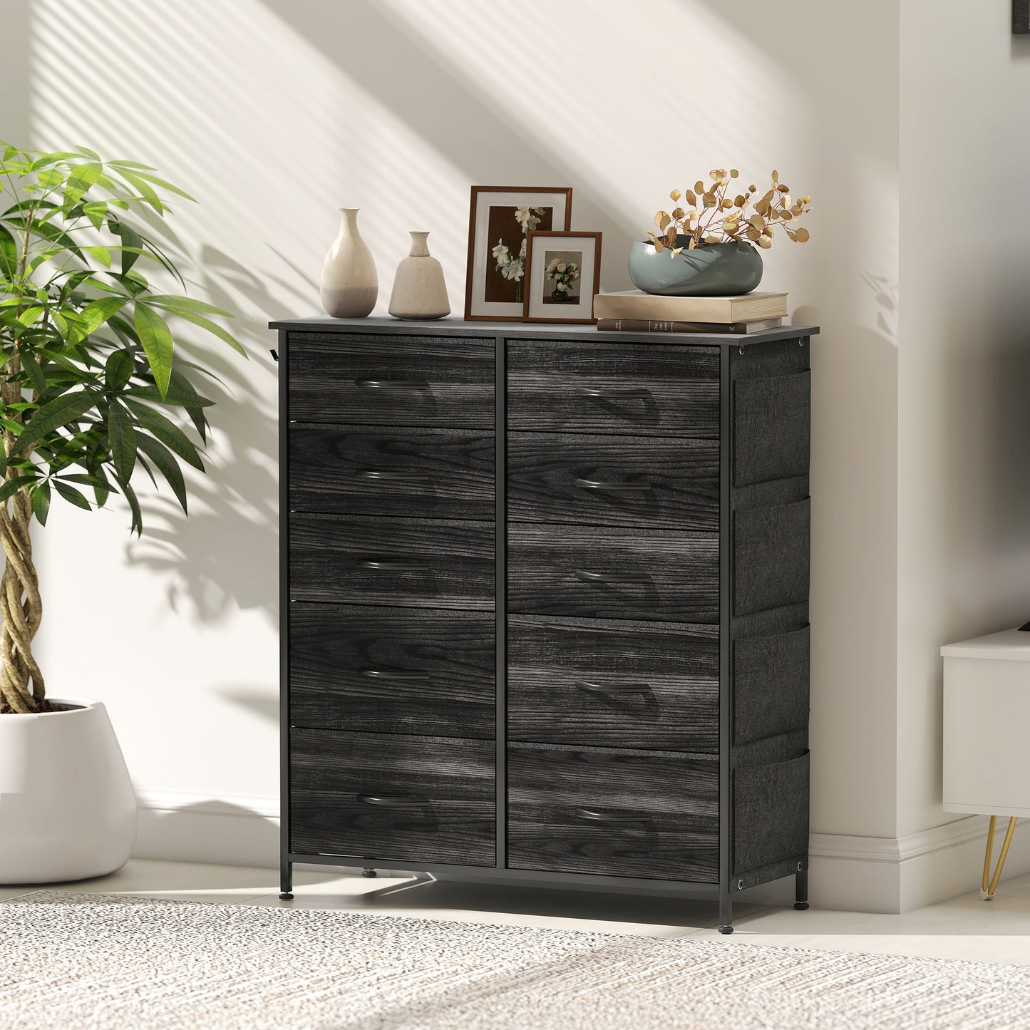 Mirizi Fabric And Metal Black 10 Drawer Storage Chest