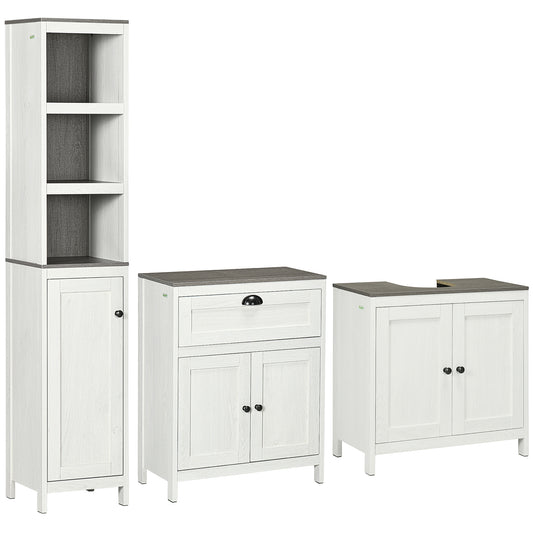 Hanaka Bathroom Furniture Set With 6 Tier Tall Cabinet Floor Storage And Under Sink Unit Antique White