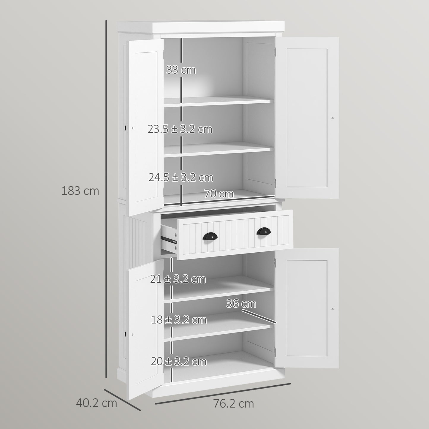 Nedi Valo Wooden White Freestanding Multi Storage Kitchen Cabinet