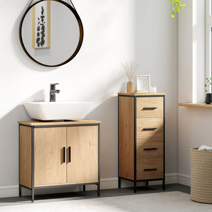 Mosu Under Sink Bathroom Vanity Cabinet With Double Doors And Adjustable Shelving Oak Finish