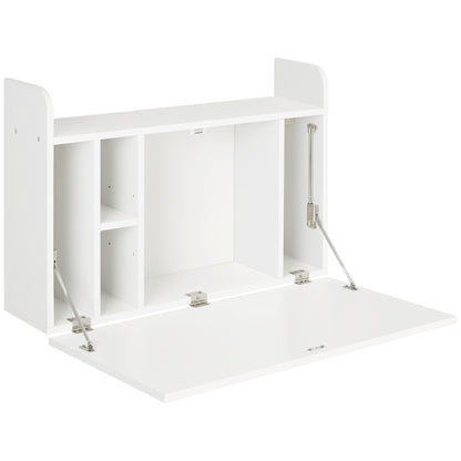 Pata Sovi Wood White Wall Mounted Drop Leaf Laptop Desk With Storage Compartments 77 x 20 x 51 cm