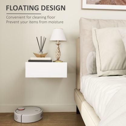 Sosa White Wall Mounted Floating Bedside Table With Storage Drawer