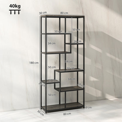 Sudina Metal And Wood Grey And Black 7 Tier Geometric Display Bookcase