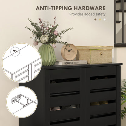 Kamoza Black Wooden White Slim Entryway Shoe Cabinet With 5 Tier Storage And Slatted Doors