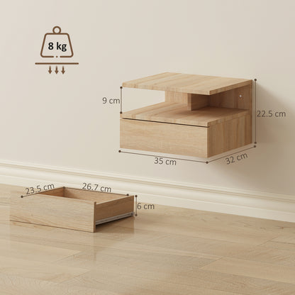 Vesopa Set Of 2 Natural Wood Floating Bedside Tables Wall Mounted