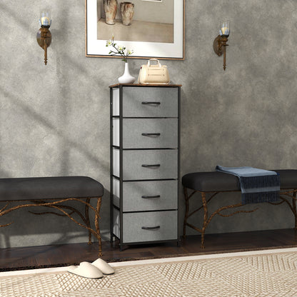 Elno Nano Metal And Fabric Rustic Brown And Grey 5 Drawer Industrial Storage Dresser
