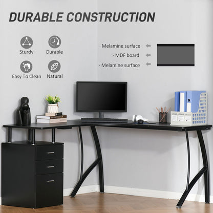 Keba 143cm Metal Black Industrial L Shaped Desk With Storage Drawer