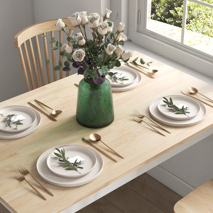 Nirosecco Solid Wood Natural And White Farmhouse Dining Table With Bench Set