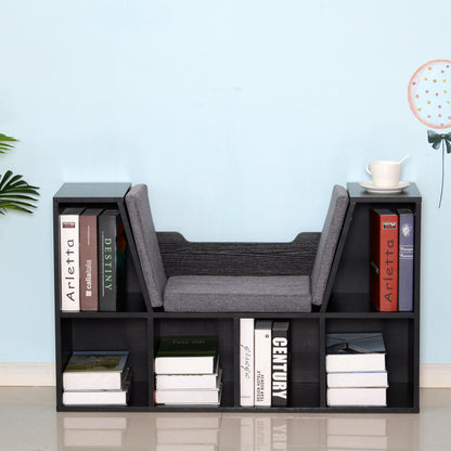 Yofilo Wood And Fabric Black Cube Bookcase With Built In Reading Seat