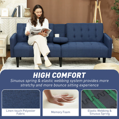 Rolano Dark Blue Upholstered 3 Seater Sofa Bed Tufted Diamond Pattern