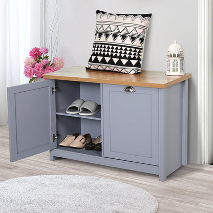 Zifa Grey and Natural Wooden  Shoe Cabinet With 2 Doors For Hallway Storage