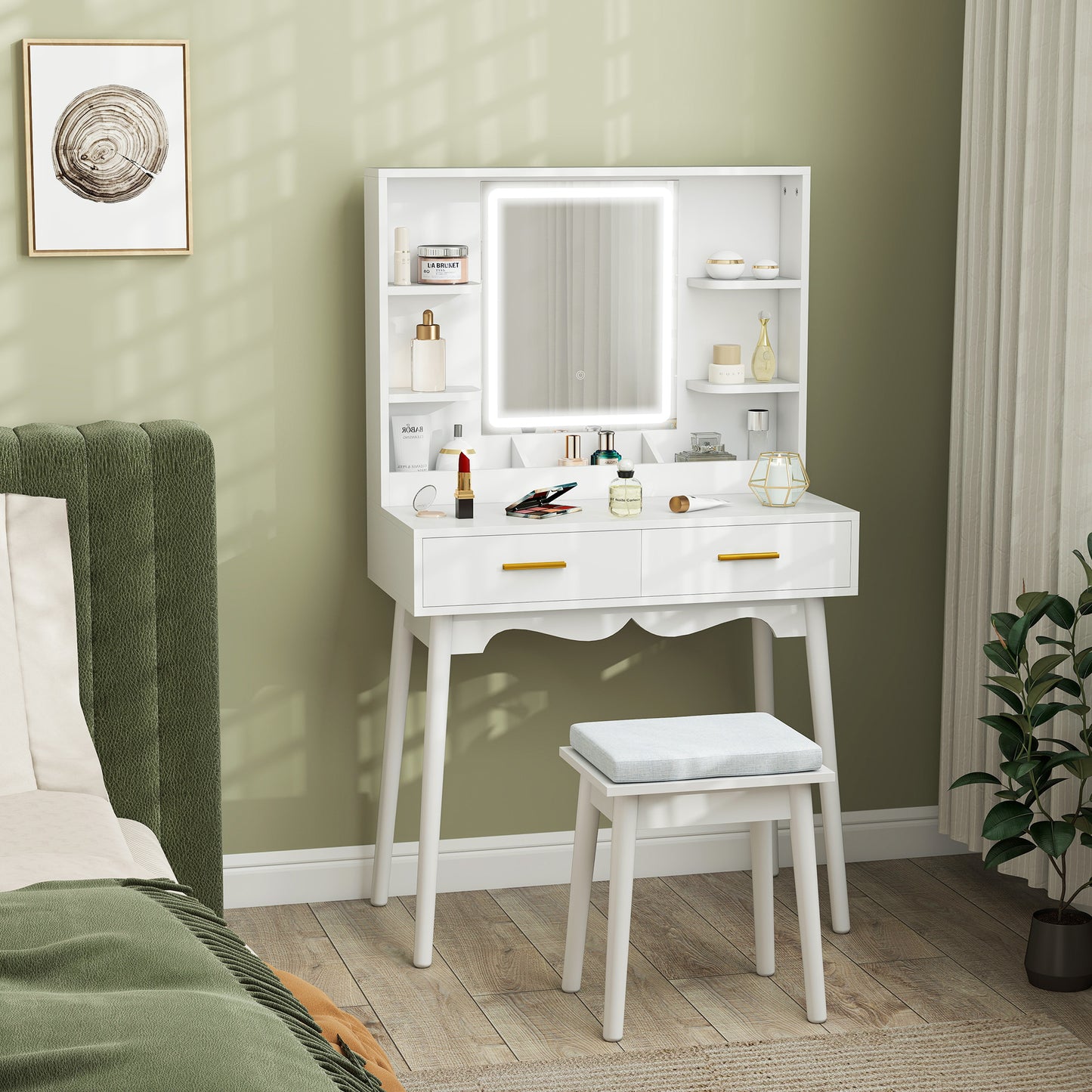 Dididi White Elegant Dressing Table With LED Mirror