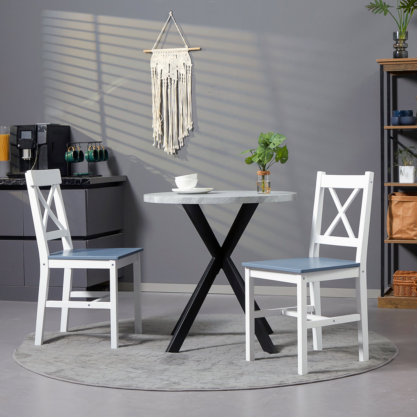 Fasere Solid Wood White and Grey Cross Back Dining Chairs Set Of 2 With Traditional Frame