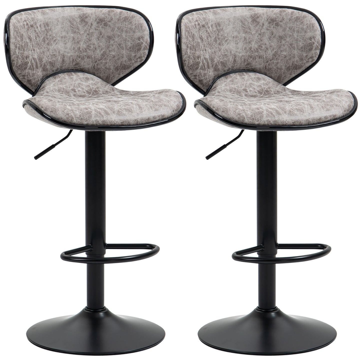 Lila Microfiber Grey Adjustable Swivel Bar Stools Set Of 2 With Armless Design