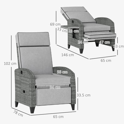 Vike Light Grey Outdoor Recliner Armchair with Side Tray