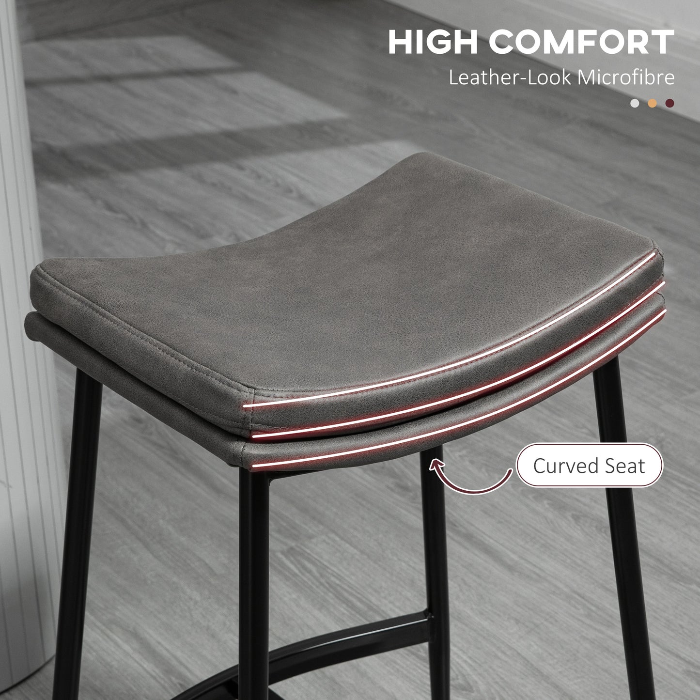 Ralura Microfiber Grey Industrial Breakfast Bar Stools Set Of 2 With Curved Seat
