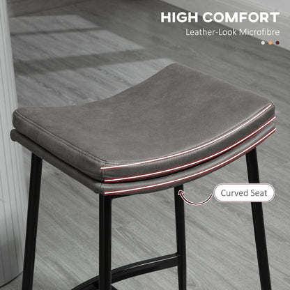 Ralura Microfiber Grey Industrial Breakfast Bar Stools Set Of 2 With Curved Seat