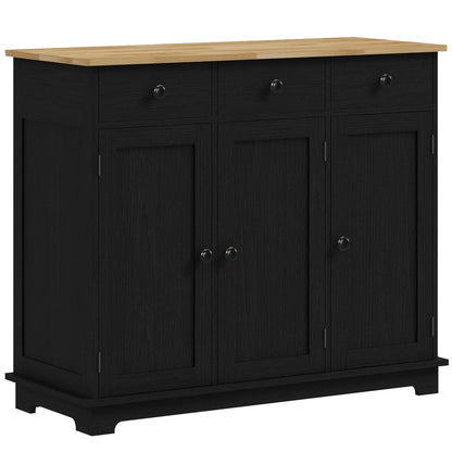 Tohave Black Wood Sideboard Natural Top 3 Doors 3 Drawers 3 Shelves