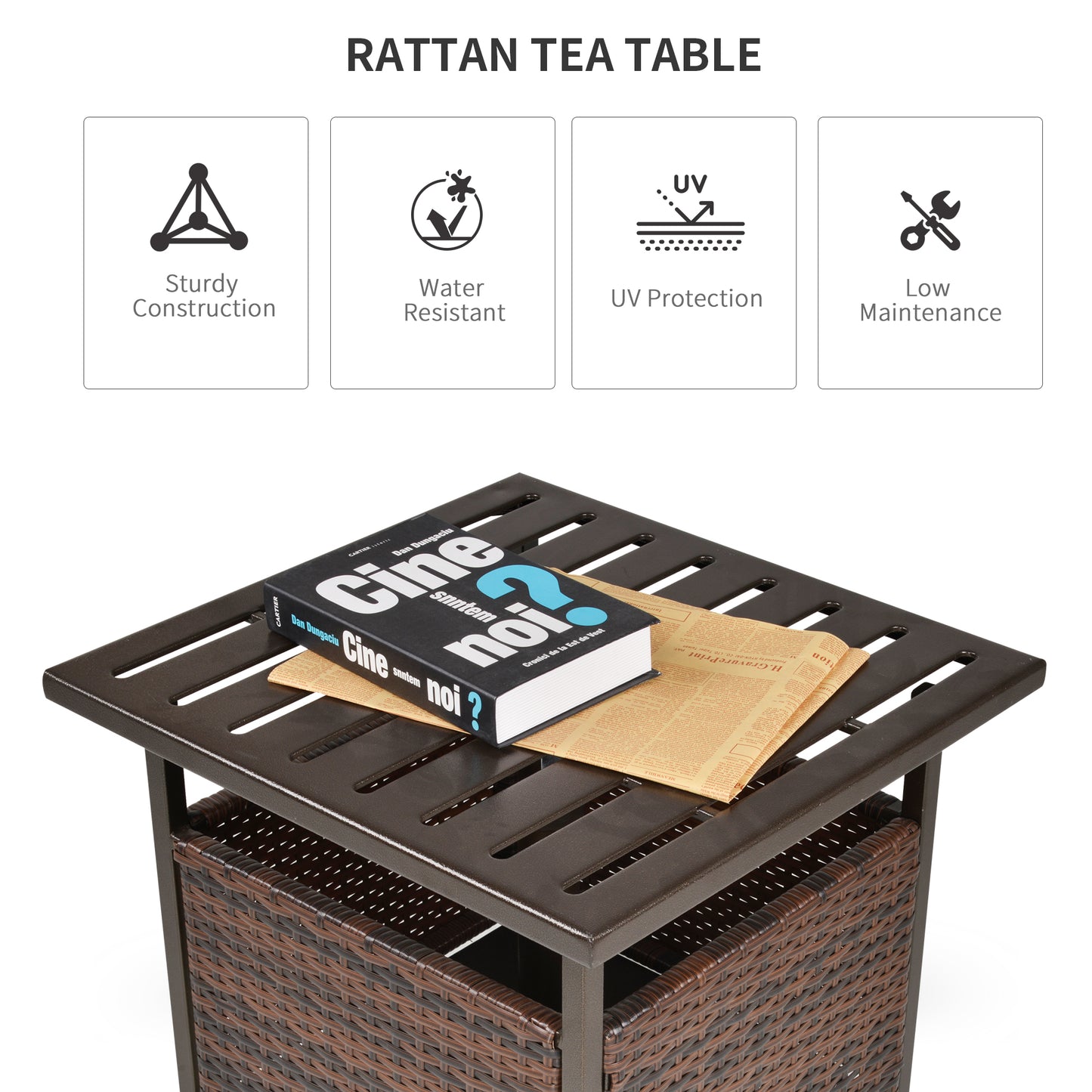 Lalema Rattan Brown Square Outdoor Coffee Table With Umbrella Hole And Slatted Top