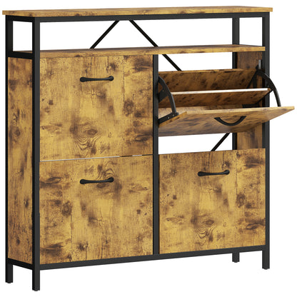 Vebael Wooden Rustic Brown Shoe Cabinet With 4 Flip Drawers And Shelf