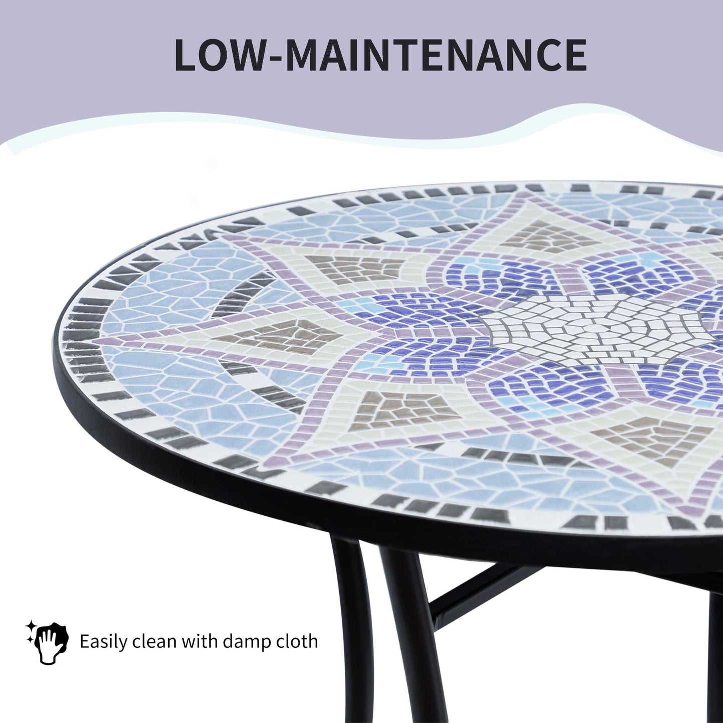 Makema Ceramic Blue And White Round Mosaic Outdoor Bistro Table