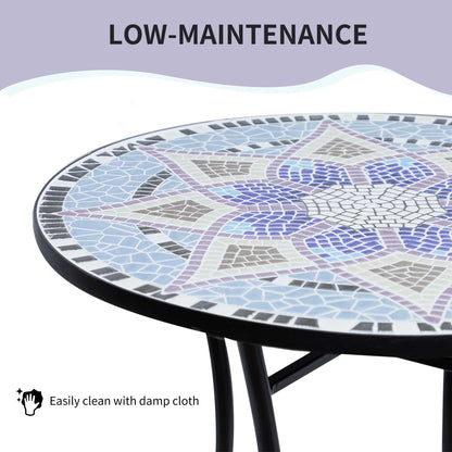 Makema Ceramic Blue And White Round Mosaic Outdoor Bistro Table