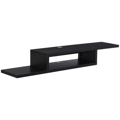 Mika Mael 152cm Wooden Black Wall Mounted Floating TV Unit With Open Shelving And Cable Ports