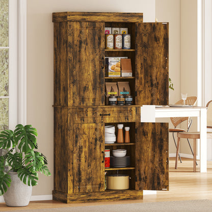 Zirolu 180cm Wooden Brown Tall Kitchen Pantry Cabinet with Drawer And Storage Shelves